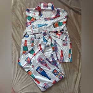 NWT SHESHOW Silky White Bottle-Print Pajama Set-Medium